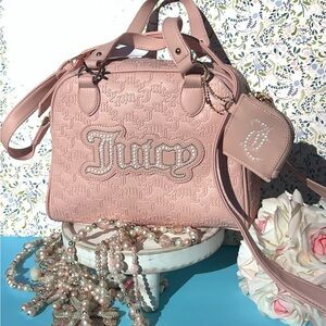 Juicy Couture String of Pearls Pink Diamond Crossbody Satchel Faux Pearl Accents